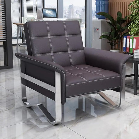 Metal Silver Frame Office Black Reception Sofa with Leg Image - 1