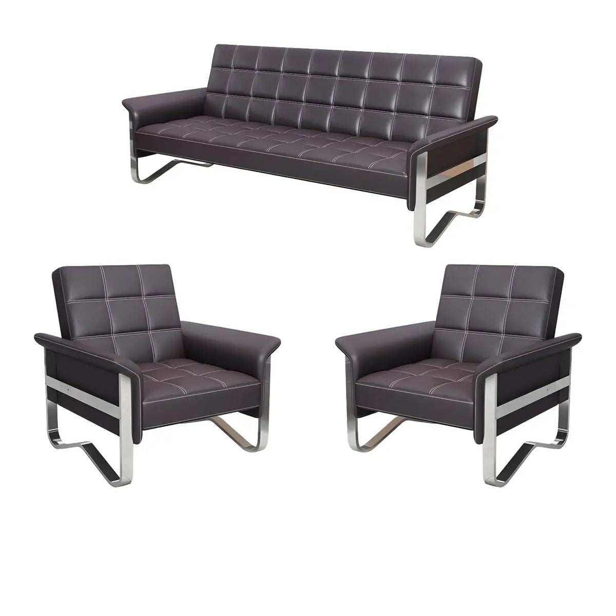 Metal Silver Frame Office Black Reception Sofa with Leg Image - 11