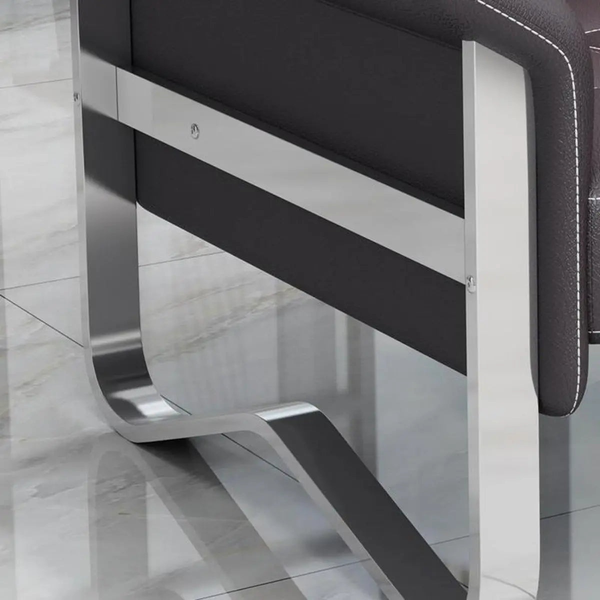 Metal Silver Frame Office Black Reception Sofa with Leg Image - 12