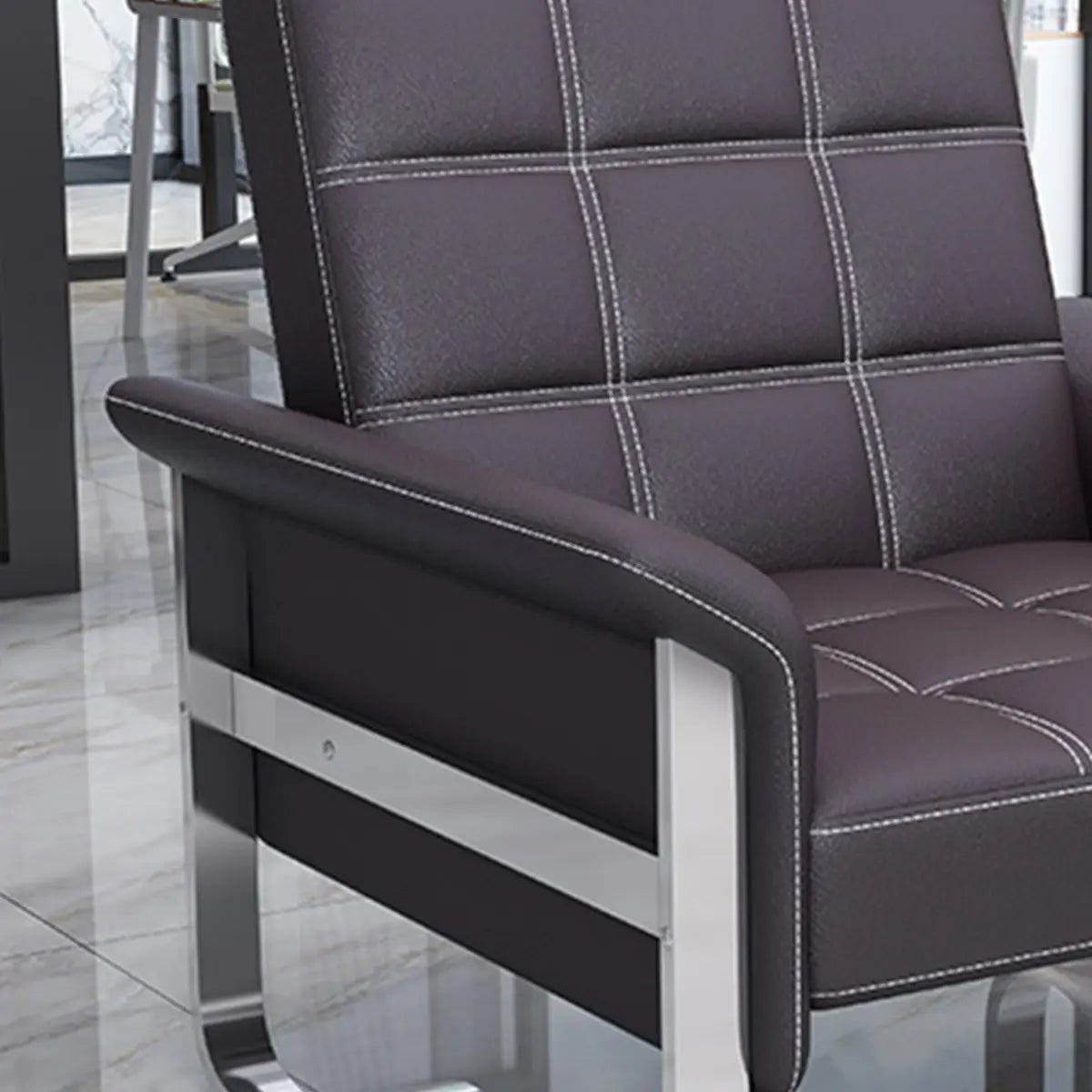 Metal Silver Frame Office Black Reception Sofa with Leg Image - 15