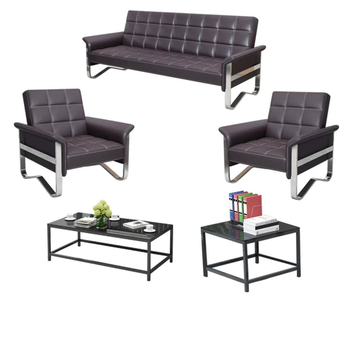 Metal Silver Frame Office Black Reception Sofa with Leg Image - 17