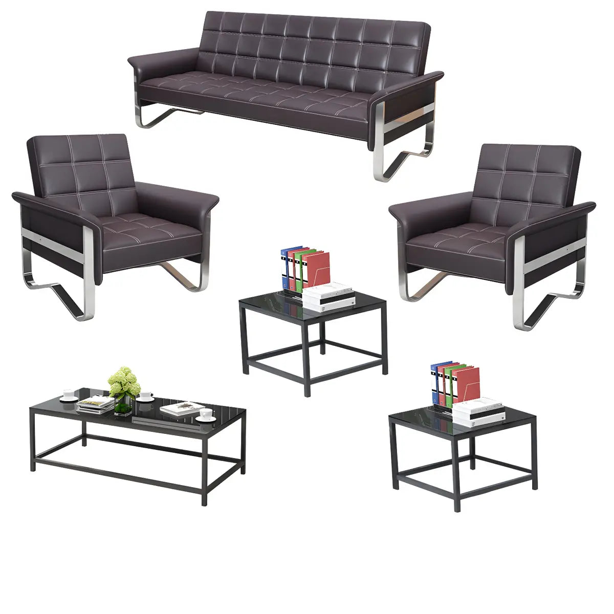 Metal Silver Frame Office Black Reception Sofa with Leg Image - 18