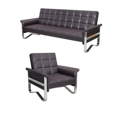 Metal Silver Frame Office Black Reception Sofa with Leg Image - 2