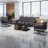 Metal Silver Frame Office Black Reception Sofa with Leg Image - 4