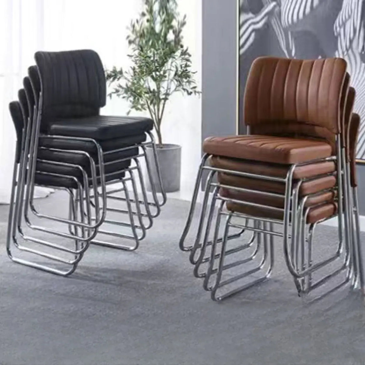 Mid-Back Armless Leather Ergonomic Conference Office Chair Image - 1