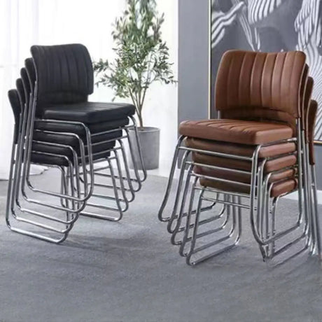 Mid-Back Armless Leather Ergonomic Conference Office Chair Image - 1
