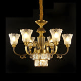 Mid-Century Brass Floral Crystal Pendant Chandelier Image - 3
