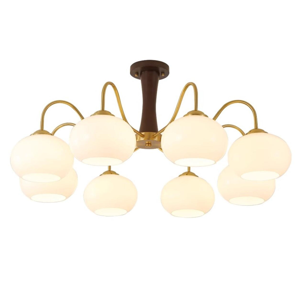 Mid-Century Brass White Glass Drum Chandelier  Image - 5