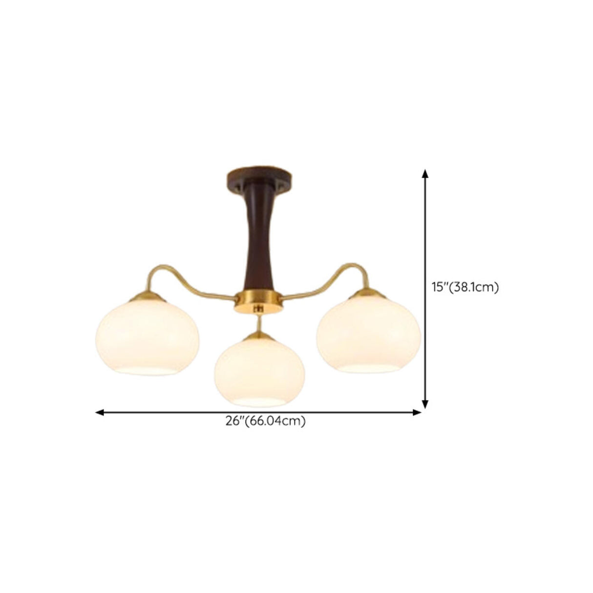 Mid-Century Brass White Glass Drum Chandelier  