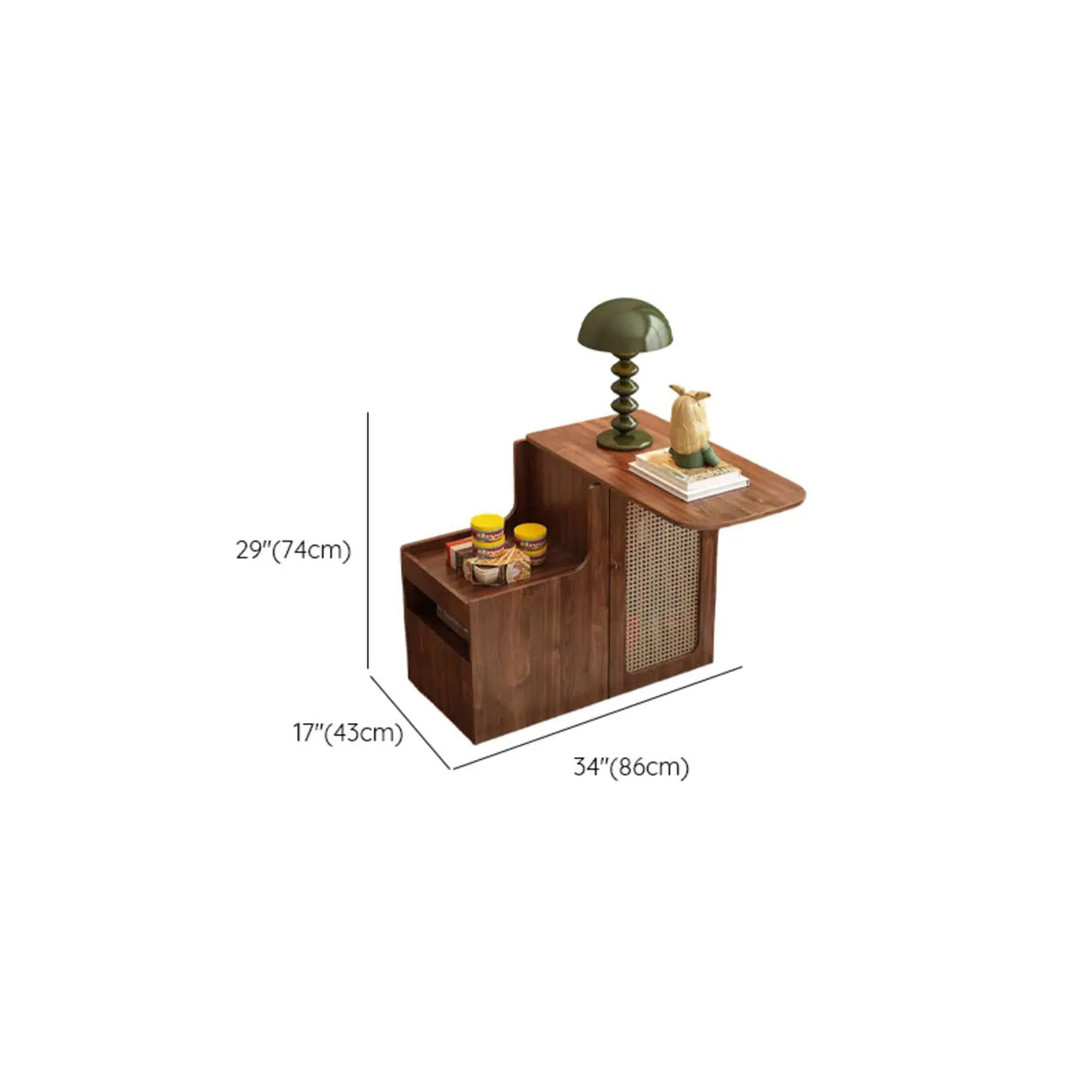 Mid-Century Brown Wood Swivel Storage Side Table with Casters 