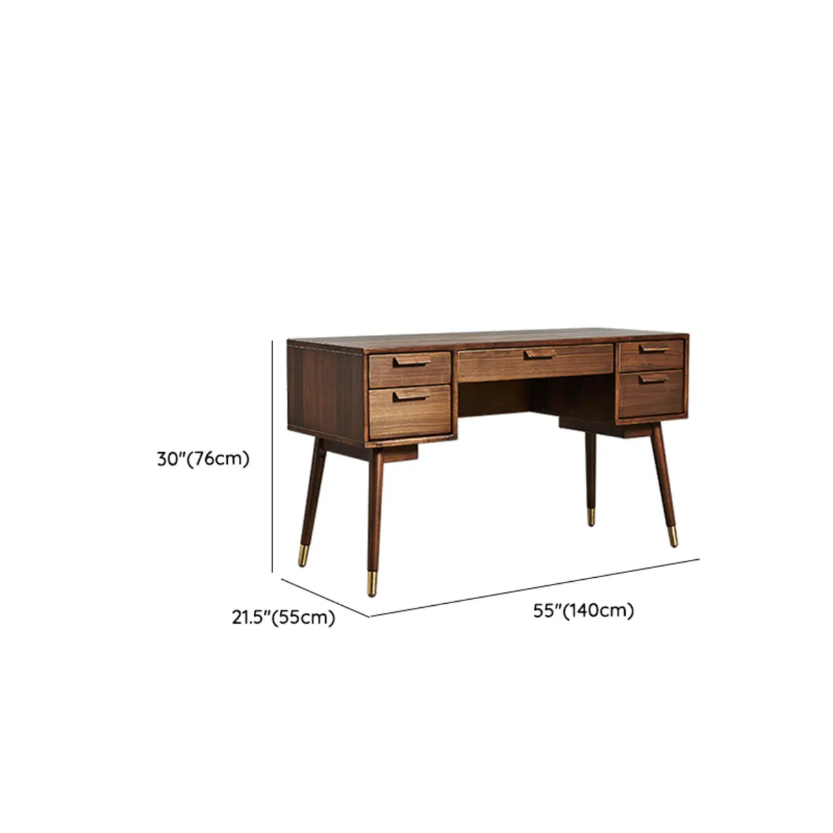 Mid-Century Brown Wooden Dual Drawers Writing Desk 