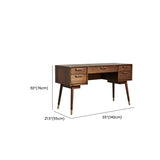 Mid-Century Brown Wooden Dual Drawers Writing Desk #size