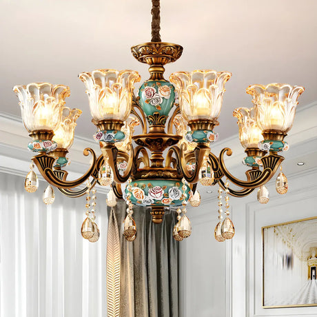 Mid-Century Floral Brass Branch Living Room Chandelier Image - 1