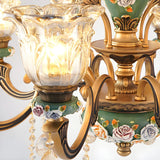 Mid-Century Floral Brass Branch Living Room Chandelier Image - 13