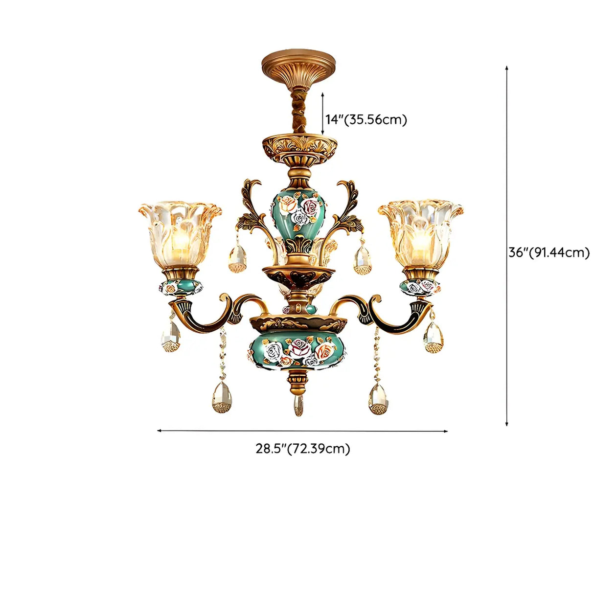 Mid-Century Floral Brass Branch Living Room Chandelier 