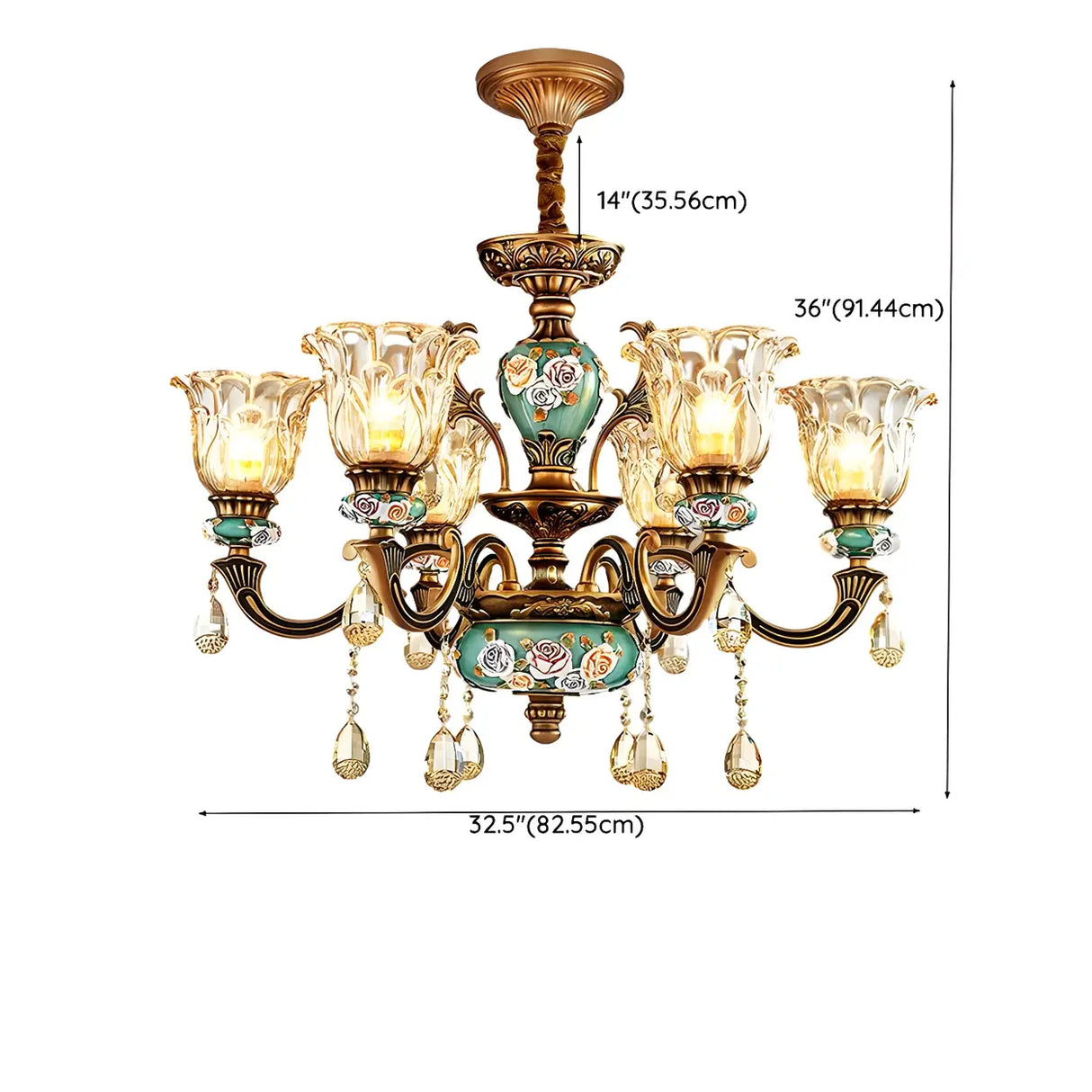 Mid-Century Floral Brass Branch Living Room Chandelier Image - 17
