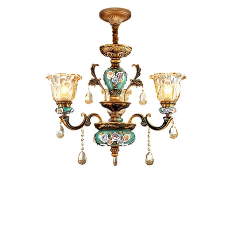 Mid-Century Floral Brass Branch Living Room Chandelier Image - 2
