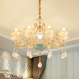 Mid Century Gold Floral Stained Glass Chandelier Image - 3