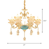Mid Century Gold Floral Stained Glass Chandelier Image - 6