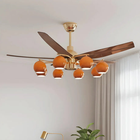 Mid-Century Large Remote Control Orange Ceiling Fan Light Image - 1