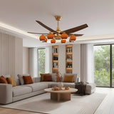 Mid-Century Large Remote Control Orange Ceiling Fan Light Image - 11