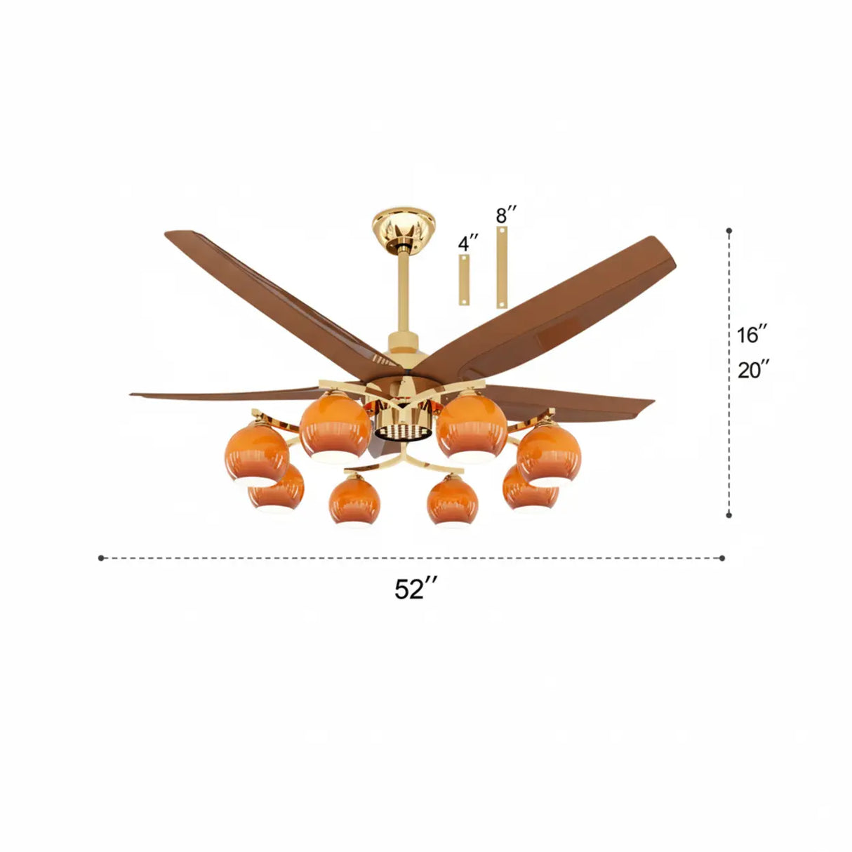 Mid-Century Large Remote Control Orange Ceiling Fan Light 
