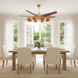 Mid-Century Large Remote Control Orange Ceiling Fan Light Image - 3