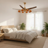 Mid-Century Large Remote Control Orange Ceiling Fan Light Image - 4