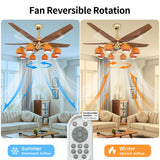 Mid-Century Large Remote Control Orange Ceiling Fan Light Image - 6