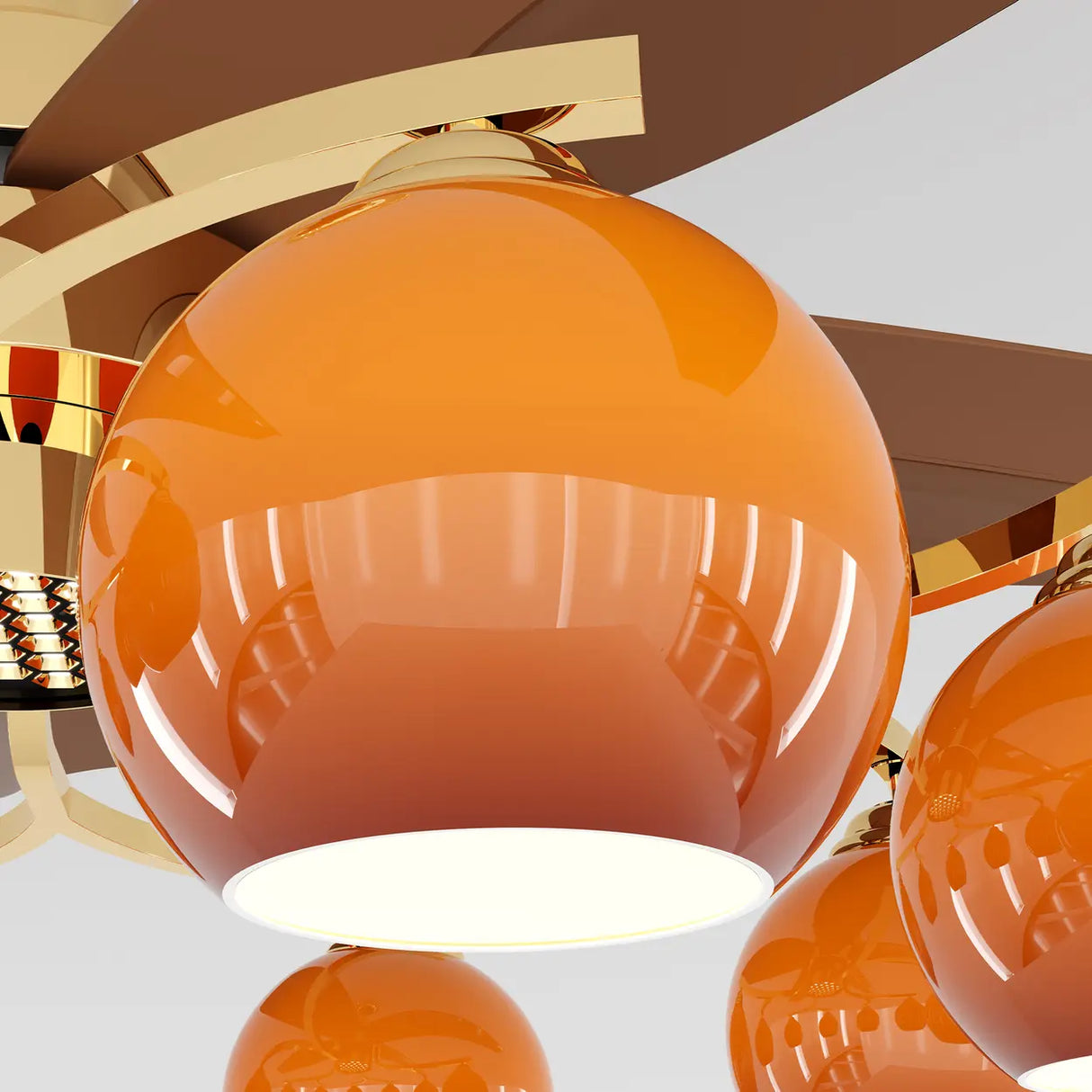 Mid-Century Large Remote Control Orange Ceiling Fan Light Image - 7