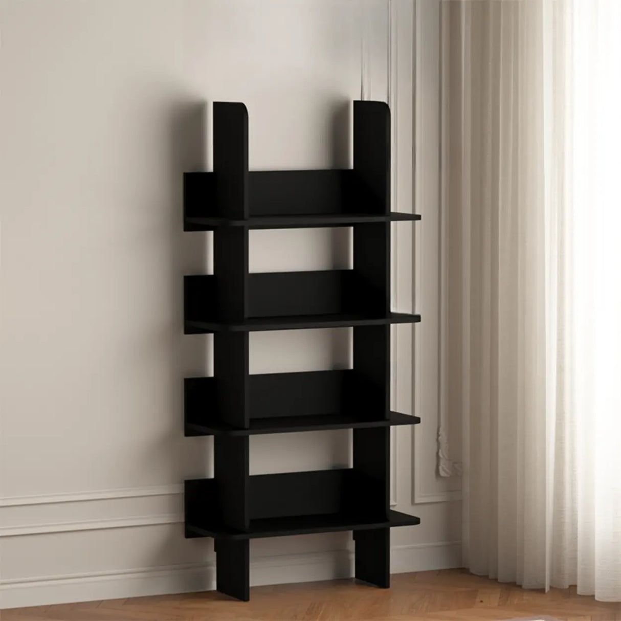 Mid-Century Modern 4-Tier Wood Vertical Corner Bookshelf Image - 5
