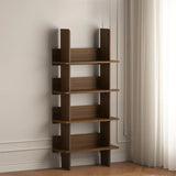 Mid-Century Modern 4-Tier Wood Vertical Corner Bookshelf Image - 7