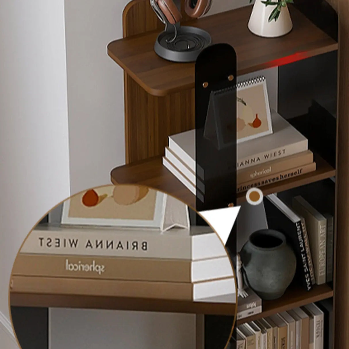 Mid-Century Modern 4-Tier Wood Vertical Corner Bookshelf Image - 9