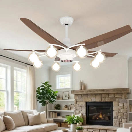 Mid-Century Modern 5-Blade 52-inch White Celing Fan Light Image - 1