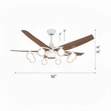 Mid-Century Modern 5-Blade 52-inch White Celing Fan Light #size