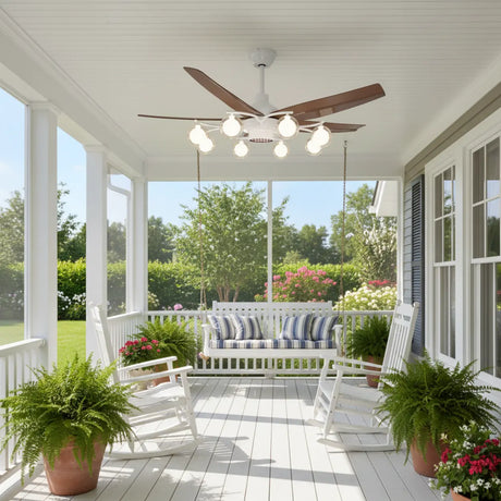 Mid-Century Modern 5-Blade 52-inch White Celing Fan Light Image - 2