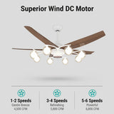 Mid-Century Modern 5-Blade 52-inch White Celing Fan Light Image - 6