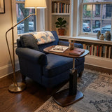 Mid-Century Modern Adjustable Walnut Rolling Side Table Image - 1