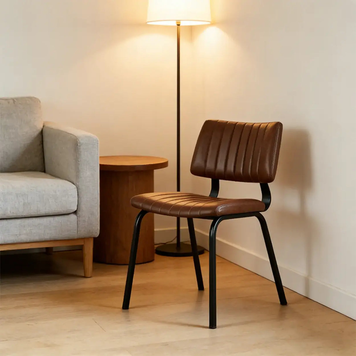 Mid-Century Modern Armless Faux Leather Dining Chair Image - 11