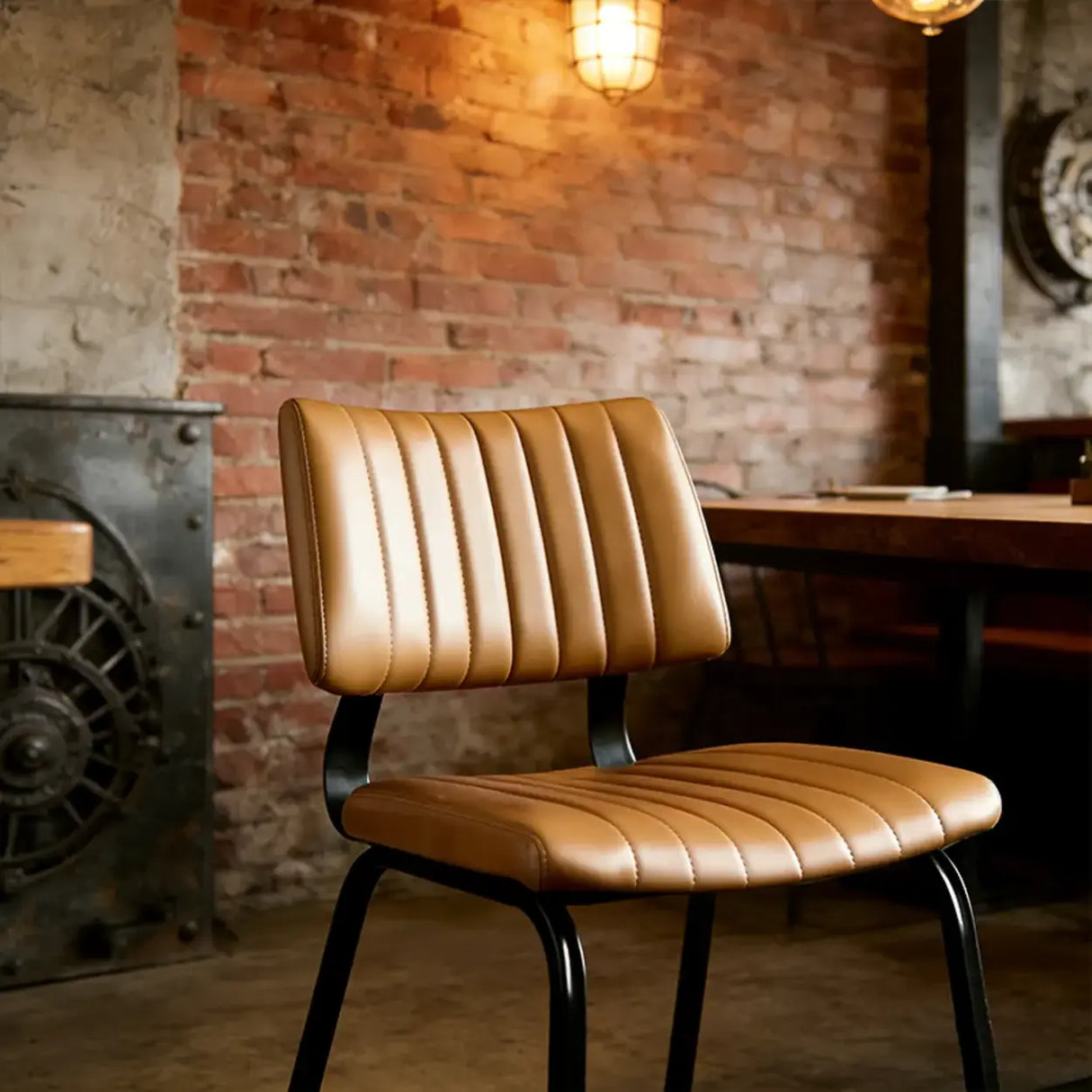 Mid-Century Modern Armless Faux Leather Dining Chair Image - 17