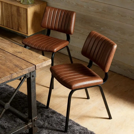Mid-Century Modern Armless Faux Leather Dining Chair Image - 3