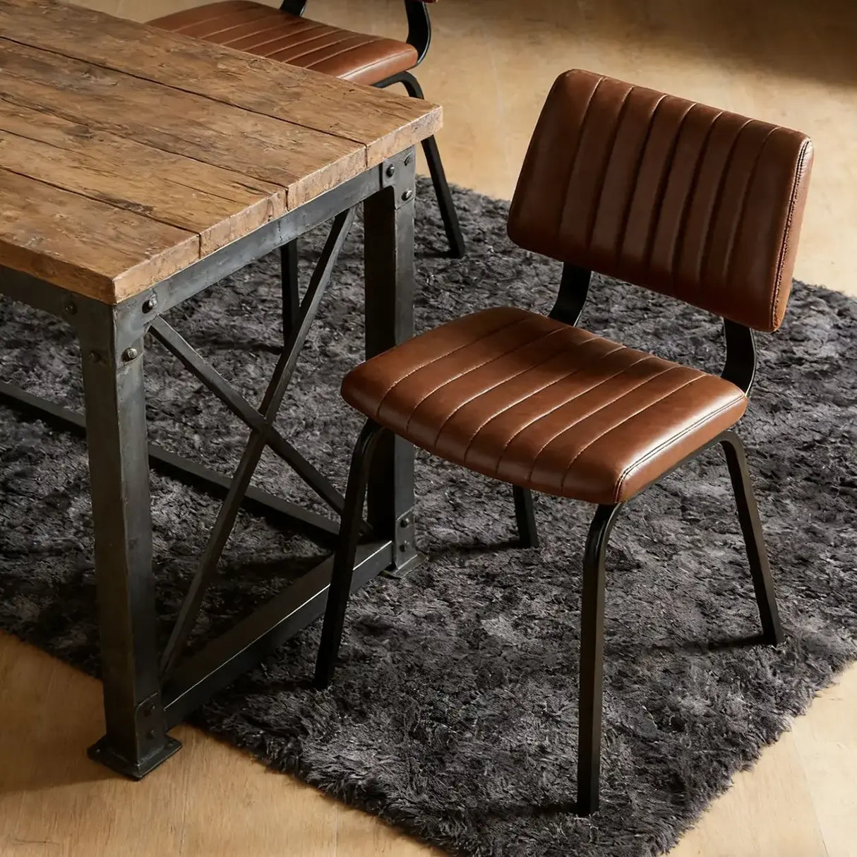 Mid-Century Modern Armless Faux Leather Dining Chair Image - 6