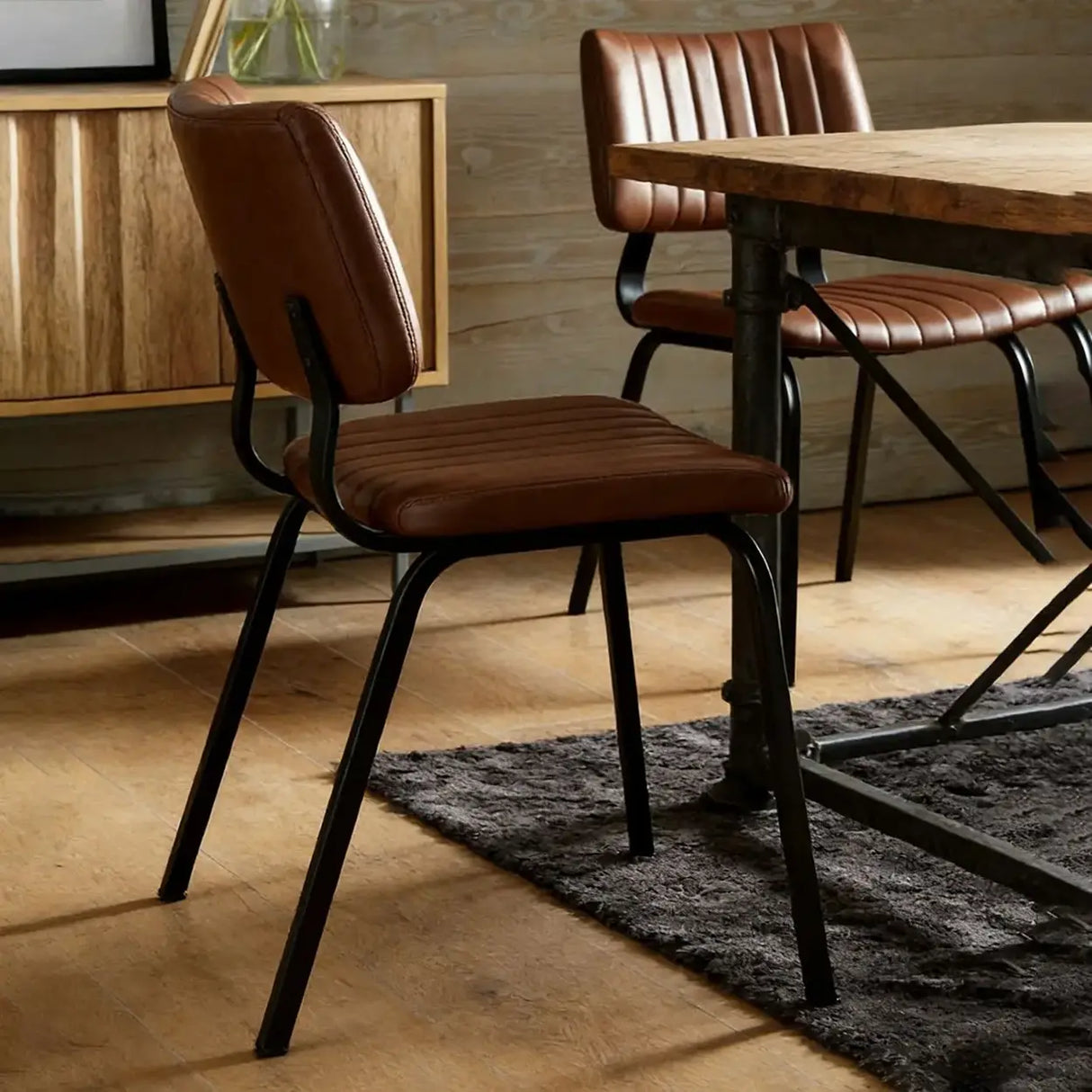 Mid-Century Modern Armless Faux Leather Dining Chair Image - 9