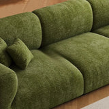 Mid-Century Modern Armrest Olive Green Chenille Plush Sofa Image - 15
