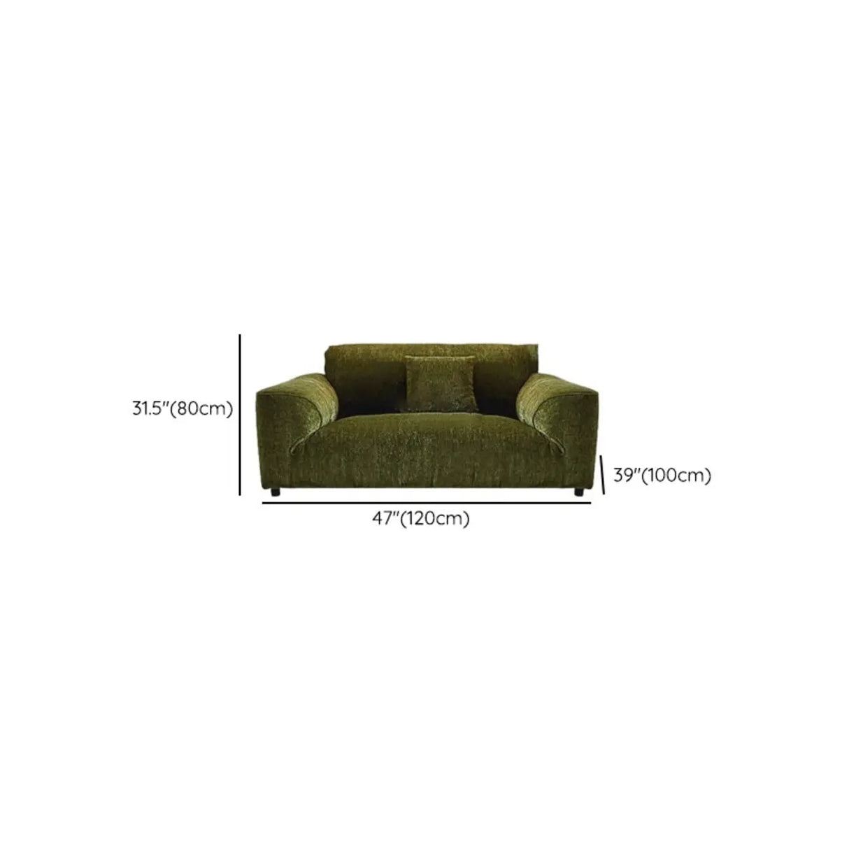 Mid-Century Modern Armrest Olive Green Chenille Plush Sofa 