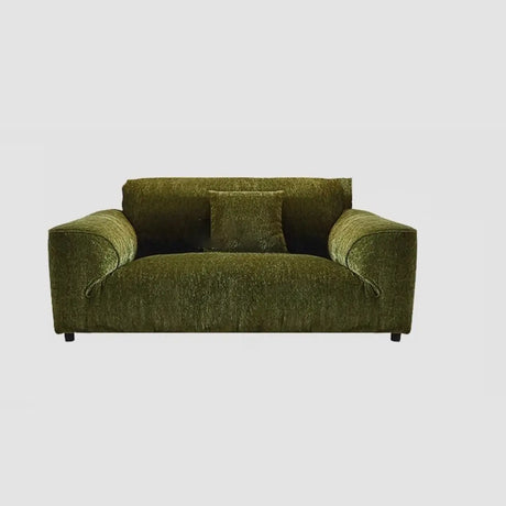Mid-Century Modern Armrest Olive Green Chenille Plush Sofa Image - 2