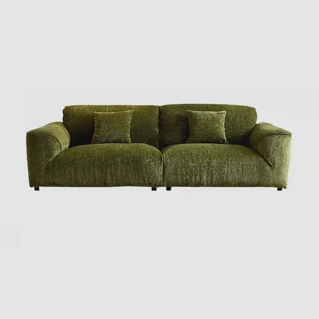 Mid-Century Modern Armrest Olive Green Chenille Plush Sofa Image - 3
