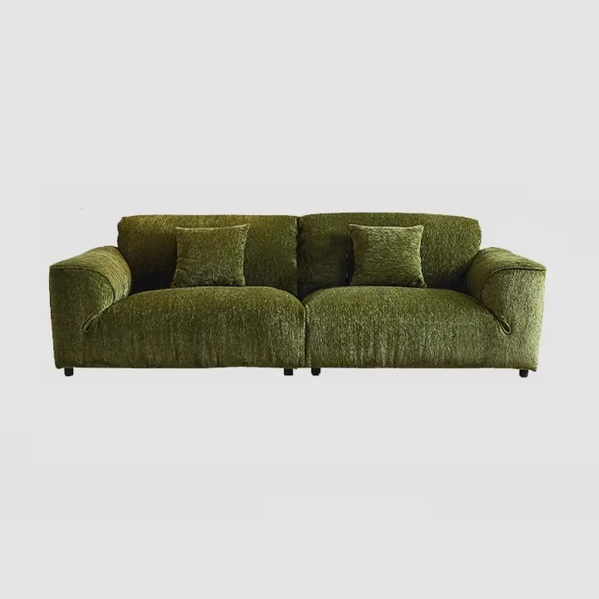 Mid-Century Modern Armrest Olive Green Chenille Plush Sofa Image - 7