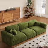 Mid-Century Modern Armrest Olive Green Chenille Plush Sofa Image - 8