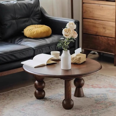 Mid-Century Modern Artistic Leg Small Round Wood Coffee Table Image - 1